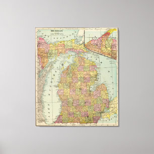 Vintage Map of Michigan (1909) Canvas Print