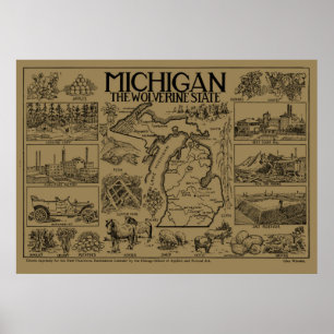 Vintage Map of Michigan (1912) - Tan Poster