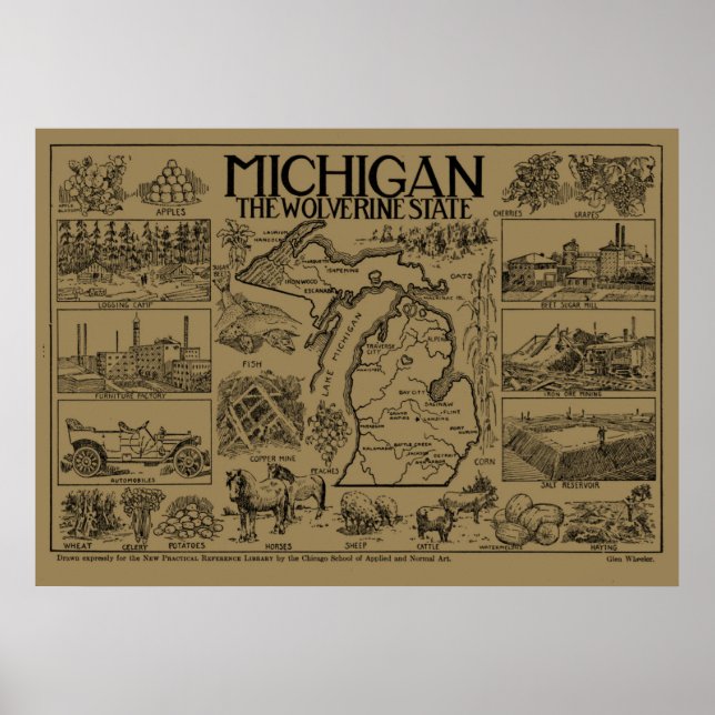 Vintage Map of Michigan (1912) - Tan Poster (Front)