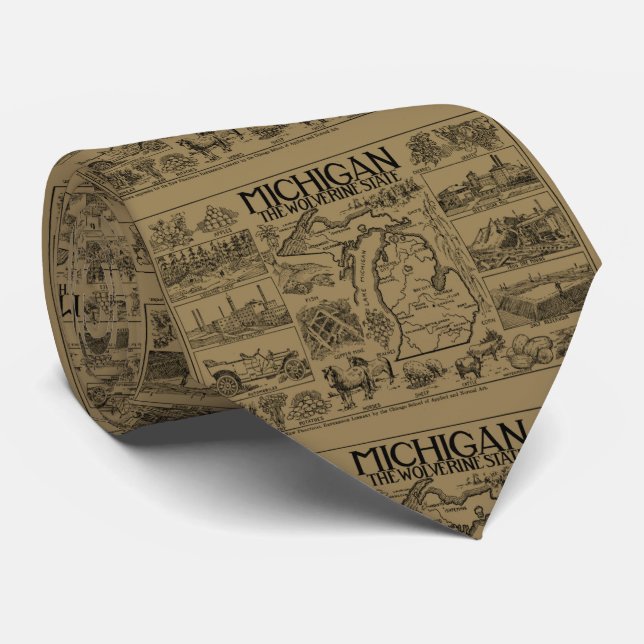 Vintage Map of Michigan (1912) - Tan Tie (Rolled)