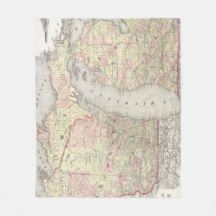 Vintage Map of Michigan & Wisconsin (1862) Fleece Blanket