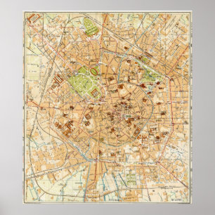 Vintage Map of Milan Italy (1914) Poster
