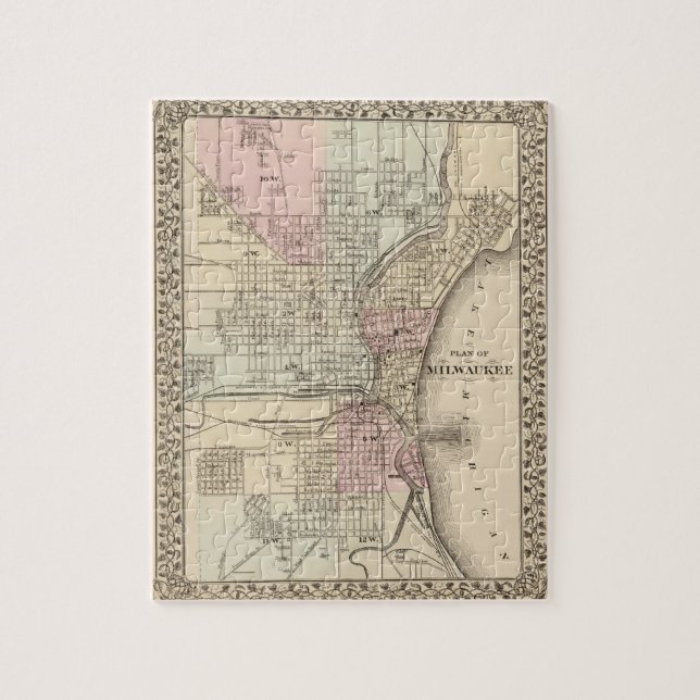 Vintage Map of Milwaukee (1880) Jigsaw Puzzle (Vertical)