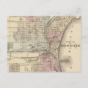 Vintage Map of Milwaukee (1880) Postcard