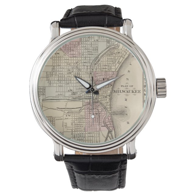 Vintage Map of Milwaukee (1880) Watch (Front)