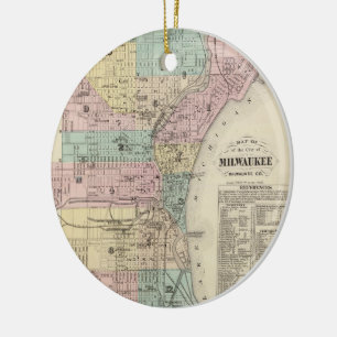 Vintage Map of Milwaukee Wisconsin (1878) Ceramic Tree Decoration