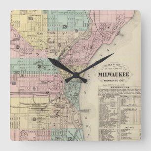 Vintage Map of Milwaukee Wisconsin (1878) Square Wall Clock