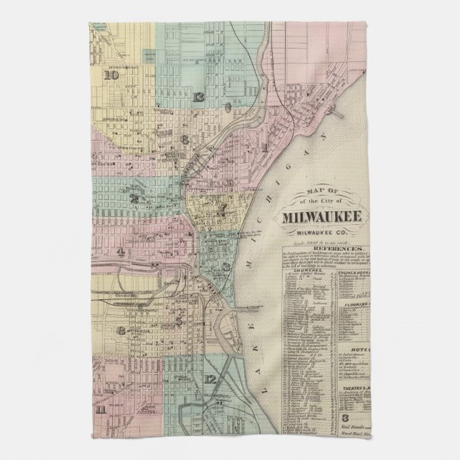 Vintage Map of Milwaukee Wisconsin (1878) Tea Towel (Vertical)