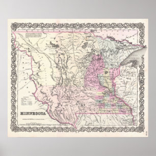 Vintage Map of Minnesota (1855) Poster
