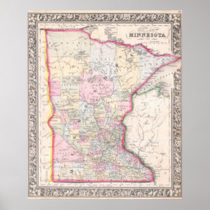 Vintage Map of Minnesota (1864) Poster