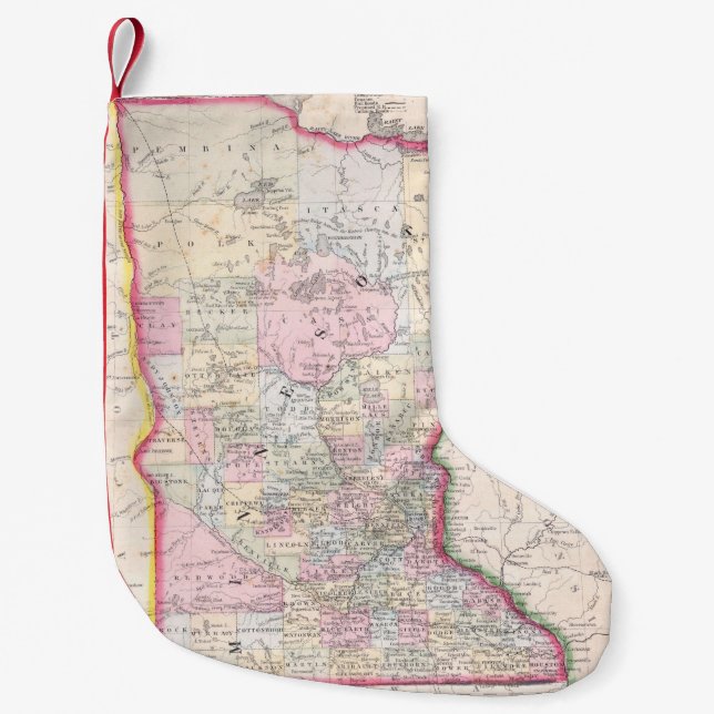 Vintage Map of Minnesota (1864) Small Christmas Stocking (Front)