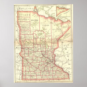 Vintage Map of Minnesota (1893) Poster