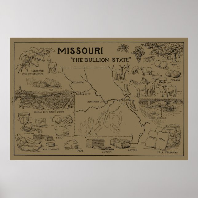 Vintage Map of Missouri (1912) - Tan Poster (Front)