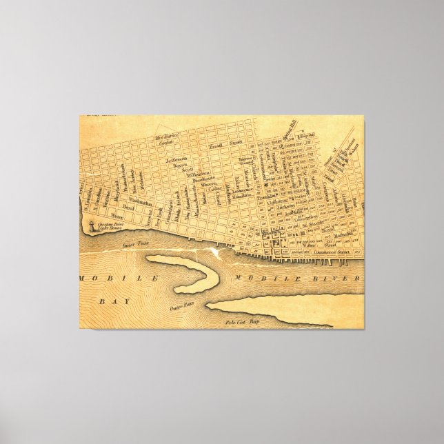 Vintage Map of Mobile Alabama (1840) Canvas Print (Front)
