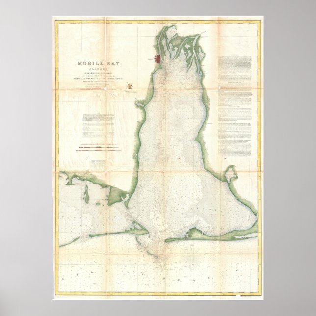 Vintage Map of Mobile Bay Alabama (1856) Poster (Front)