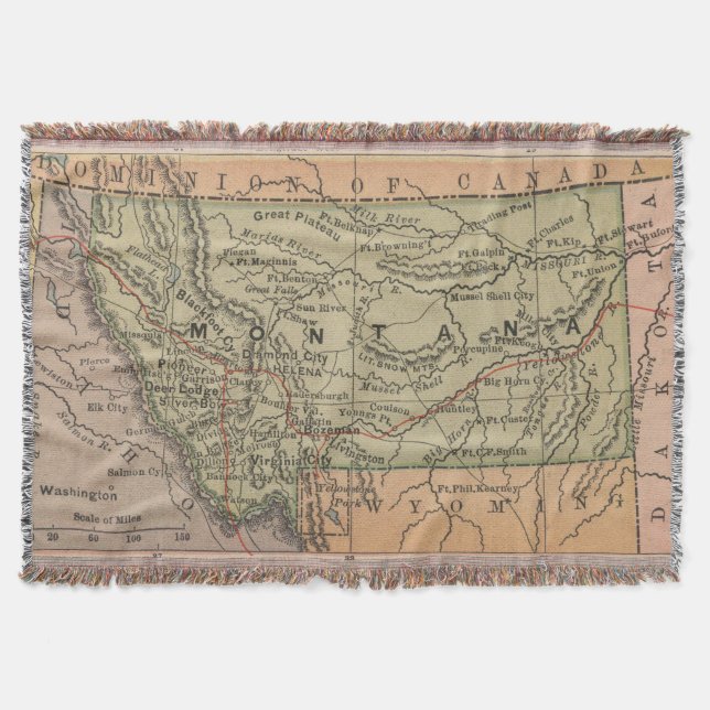Vintage Map of Montana (1885) Throw Blanket (Front)