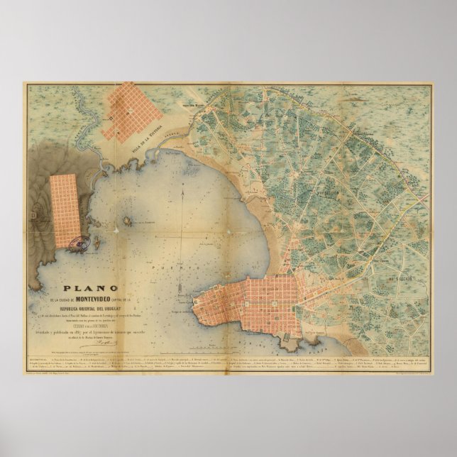 Vintage Map of Montevideo Uruguay (1867) Poster (Front)