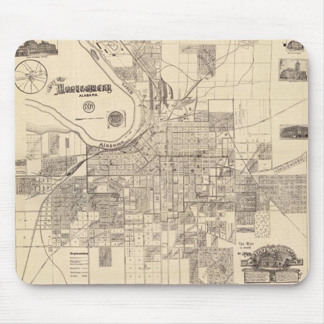 Vintage Map of Montgomery, Alabama (1899) Mouse Mat (Front)