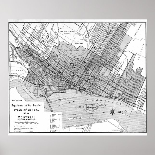 Vintage Map of Montreal (1906) BW Poster (Front)