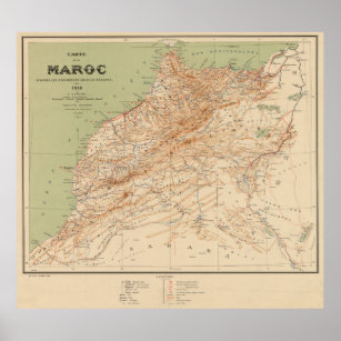 Vintage Map of Morocco (1912) Poster