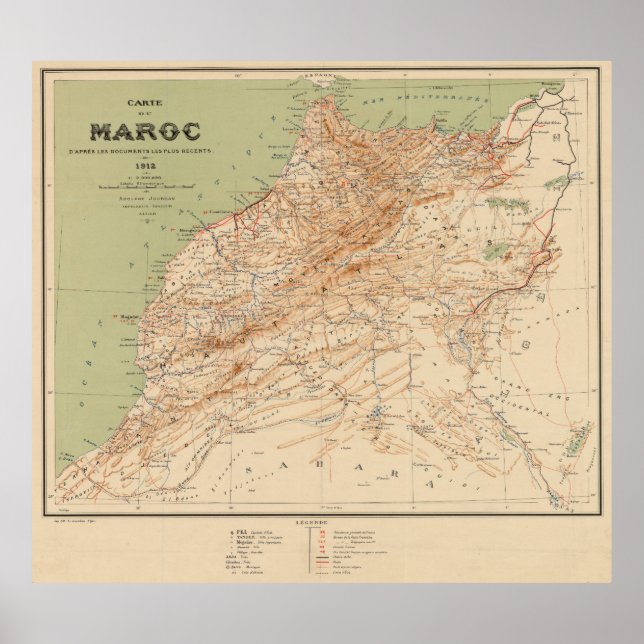 Vintage Map of Morocco (1912) Poster (Front)