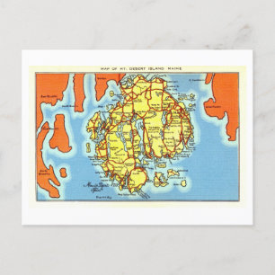 Vintage Map of Mount Desert Island, Maine, Postcard