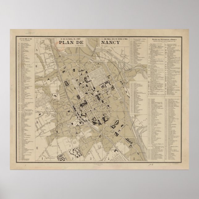 Vintage Map of Nancy France (1894) Poster (Front)