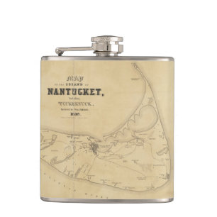 Vintage Map of Nantucket (1838) Hip Flask