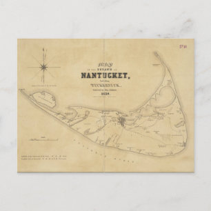 Vintage Map of Nantucket (1838) Postcard