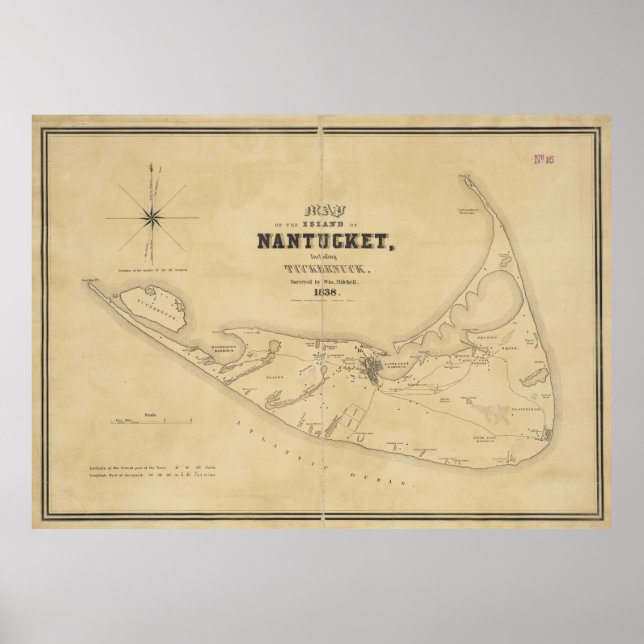 Vintage Map of Nantucket (1838) Poster (Front)