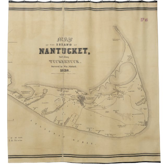 Vintage Map of Nantucket (1838) Shower Curtain (Front)