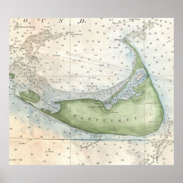 Vintage Map of Nantucket (1857) Poster (Front)