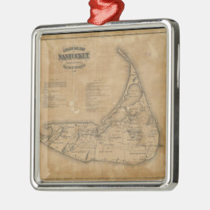 Vintage Map of Nantucket (1869) Metal Tree Decoration