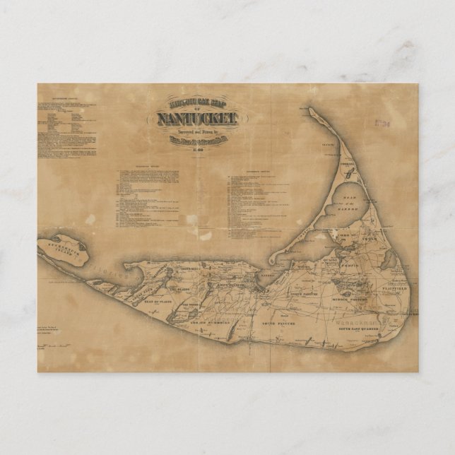 Vintage Map of Nantucket (1869) Postcard (Front)