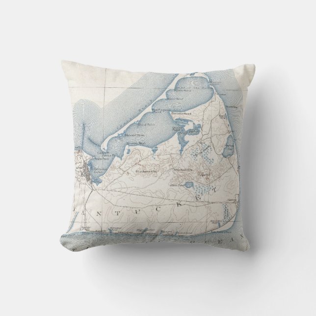 Vintage Map of Nantucket (1919) Cushion (Front)
