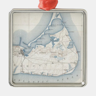 Vintage Map of Nantucket (1919) Metal Tree Decoration