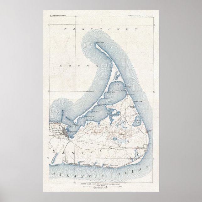 Vintage Map of Nantucket (1919) Poster (Front)