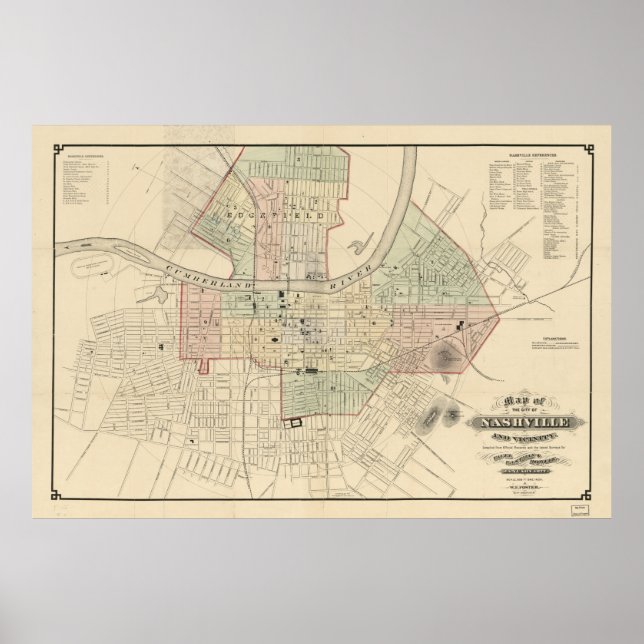 Vintage Map of Nashville Tennessee (1877) Poster (Front)