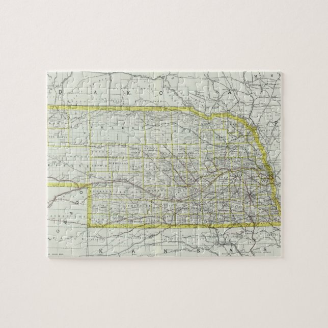 Vintage Map of Nebraska (1889) Jigsaw Puzzle (Horizontal)