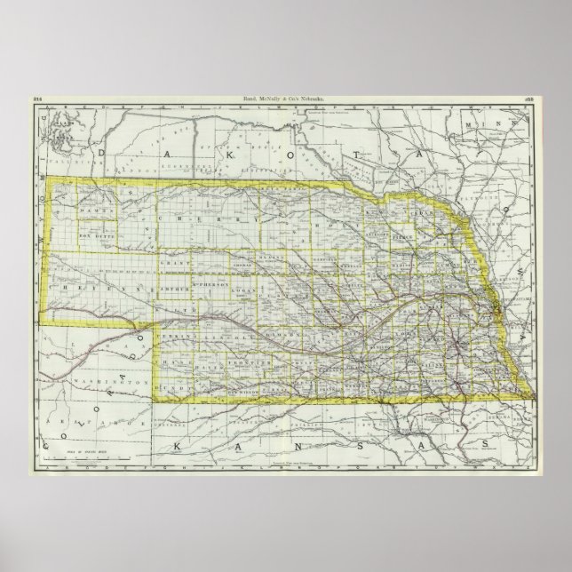 Vintage Map of Nebraska (1889) Poster (Front)