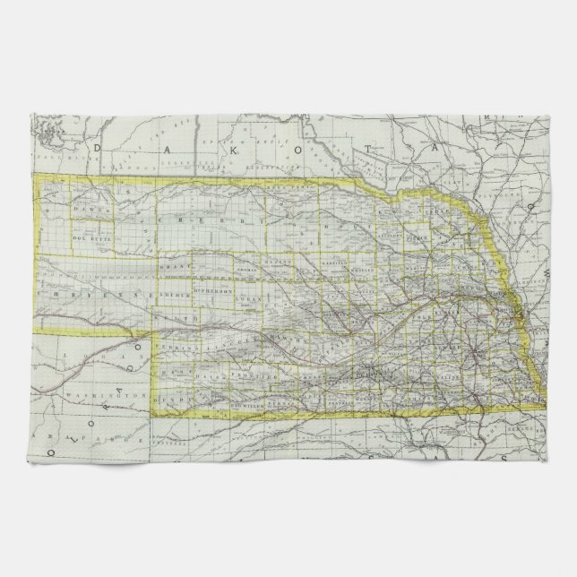 Vintage Map of Nebraska (1889) Tea Towel (Horizontal)