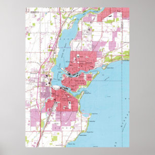 Vintage Map of Neenah Wisconsin (1955) Poster