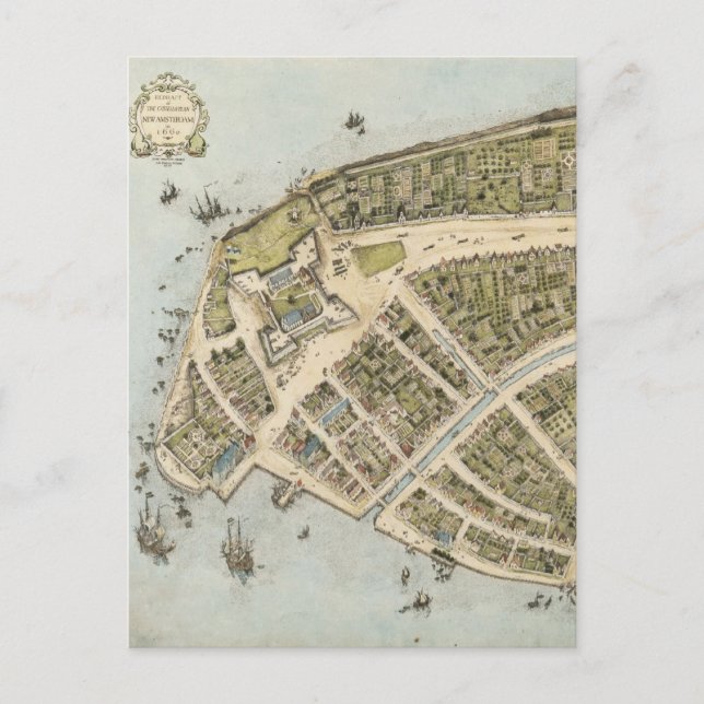 Vintage Map of New Amsterdam (1660) Postcard (Front)
