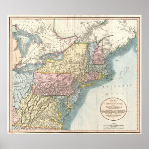 Vintage Map of New England (1821) Poster