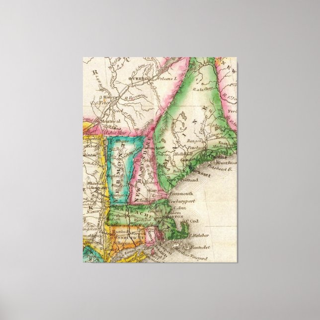 Vintage Map of New England (1822) Canvas Print (Front)