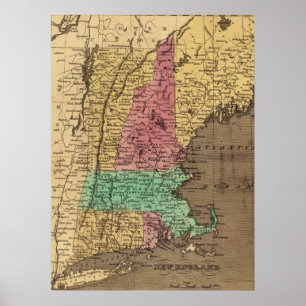 Vintage Map of New England (1836) Poster