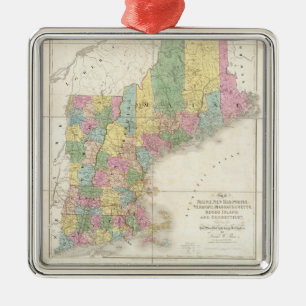 Vintage Map of New England (1839) Metal Tree Decoration