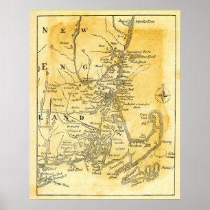Vintage Map of New England Poster