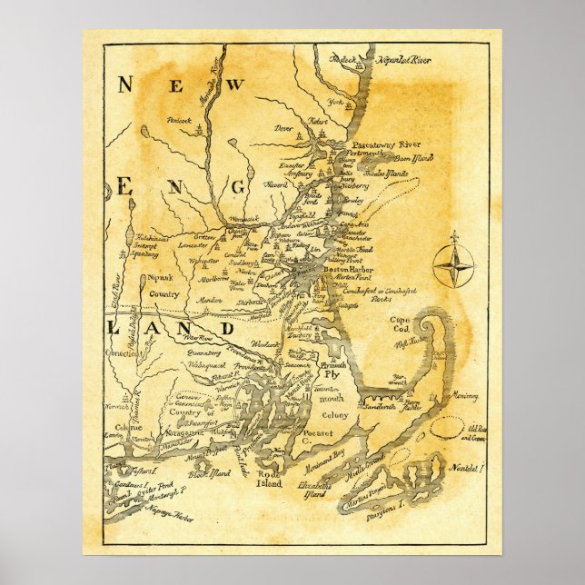 Vintage Map of New England Poster (Front)