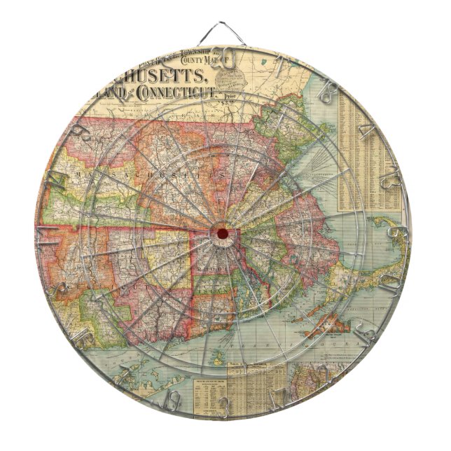 Vintage Map of New England States (1900) Dartboard (Front)